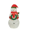 38" Lighted White and Red Tinsel Snowman with Wreath Outdoor Christmas Decoration