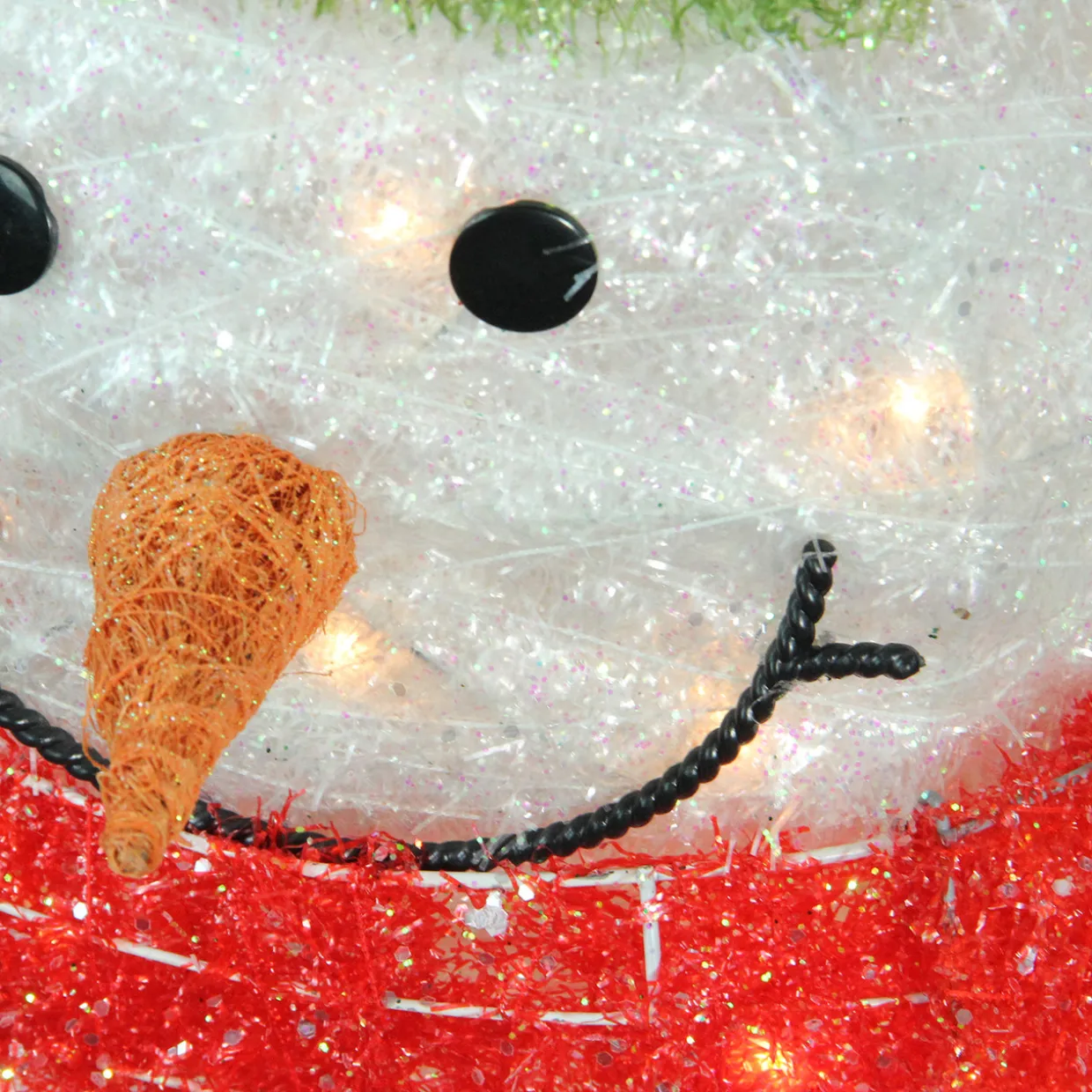 38" Lighted White and Red Tinsel Snowman with Wreath Outdoor Christmas Decoration