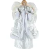 18" Lighted White and Silver Angel in a Dress Christmas Tree Topper - Warm White Lights