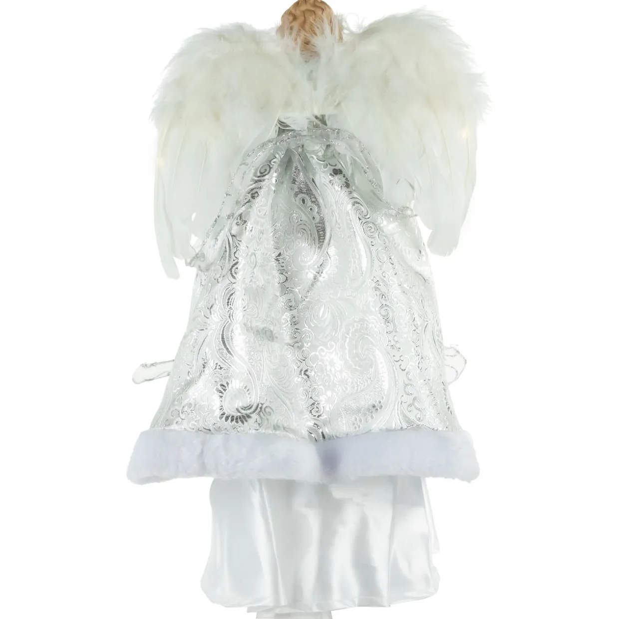 18" Lighted White and Silver Angel in a Dress Christmas Tree Topper - Warm White Lights
