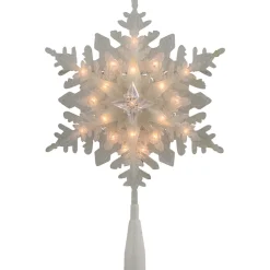 10" Lighted White Frosted 3-D Snowflake Christmas Tree Topper - Clear Lights