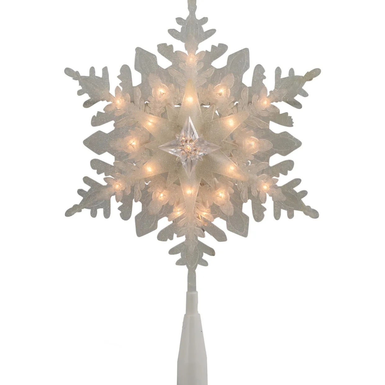 10" Lighted White Frosted 3-D Snowflake Christmas Tree Topper - Clear Lights