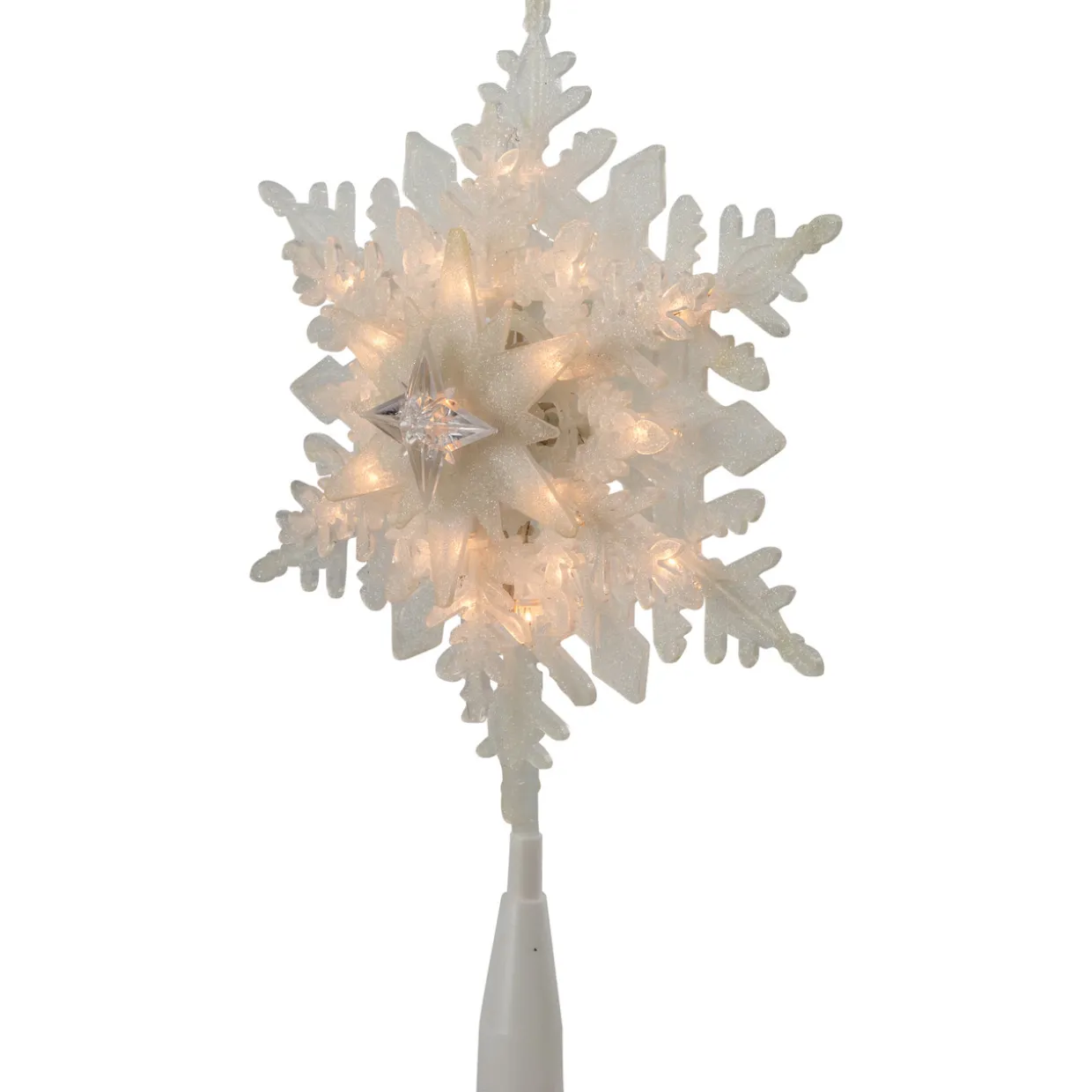 10" Lighted White Frosted 3-D Snowflake Christmas Tree Topper - Clear Lights