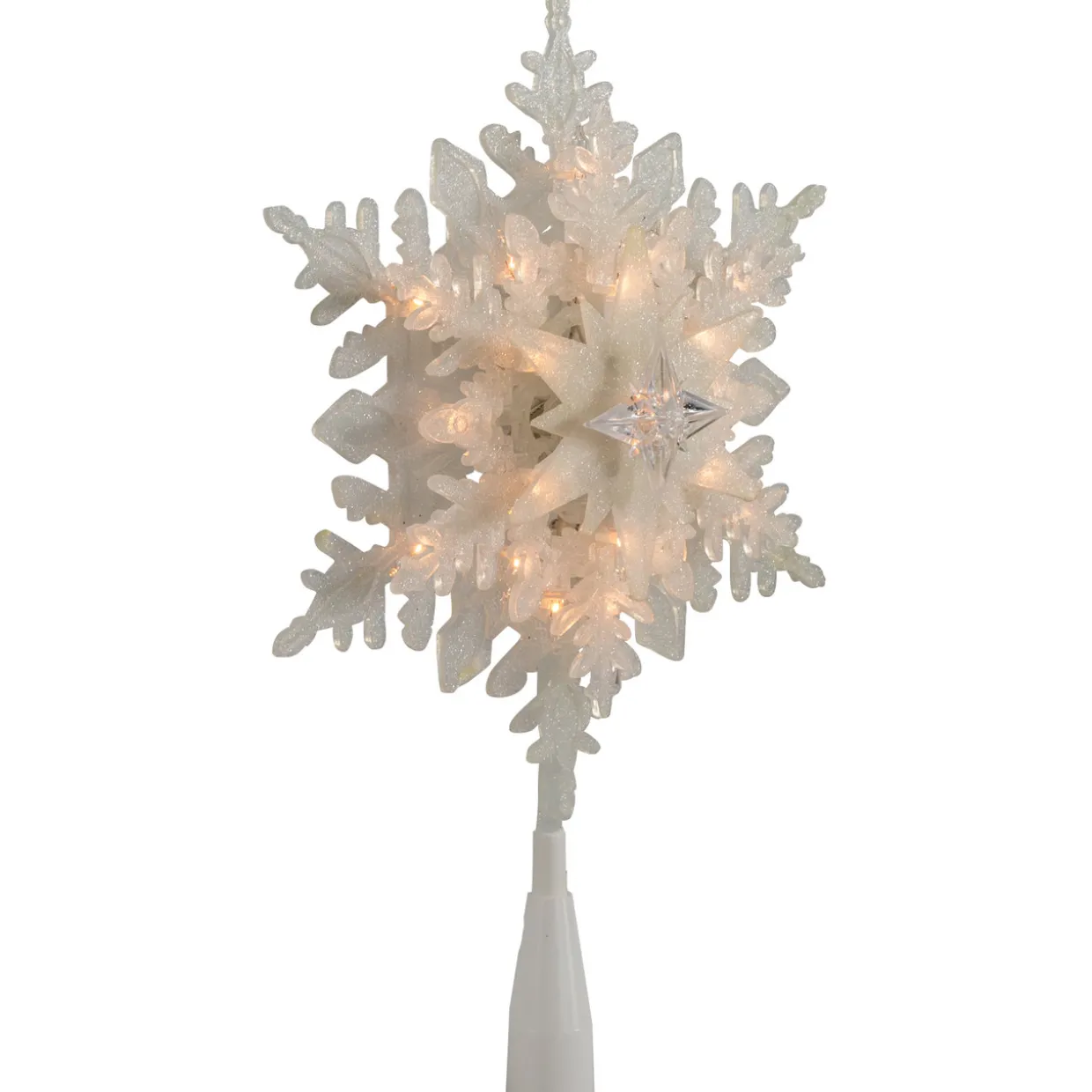 10" Lighted White Frosted 3-D Snowflake Christmas Tree Topper - Clear Lights