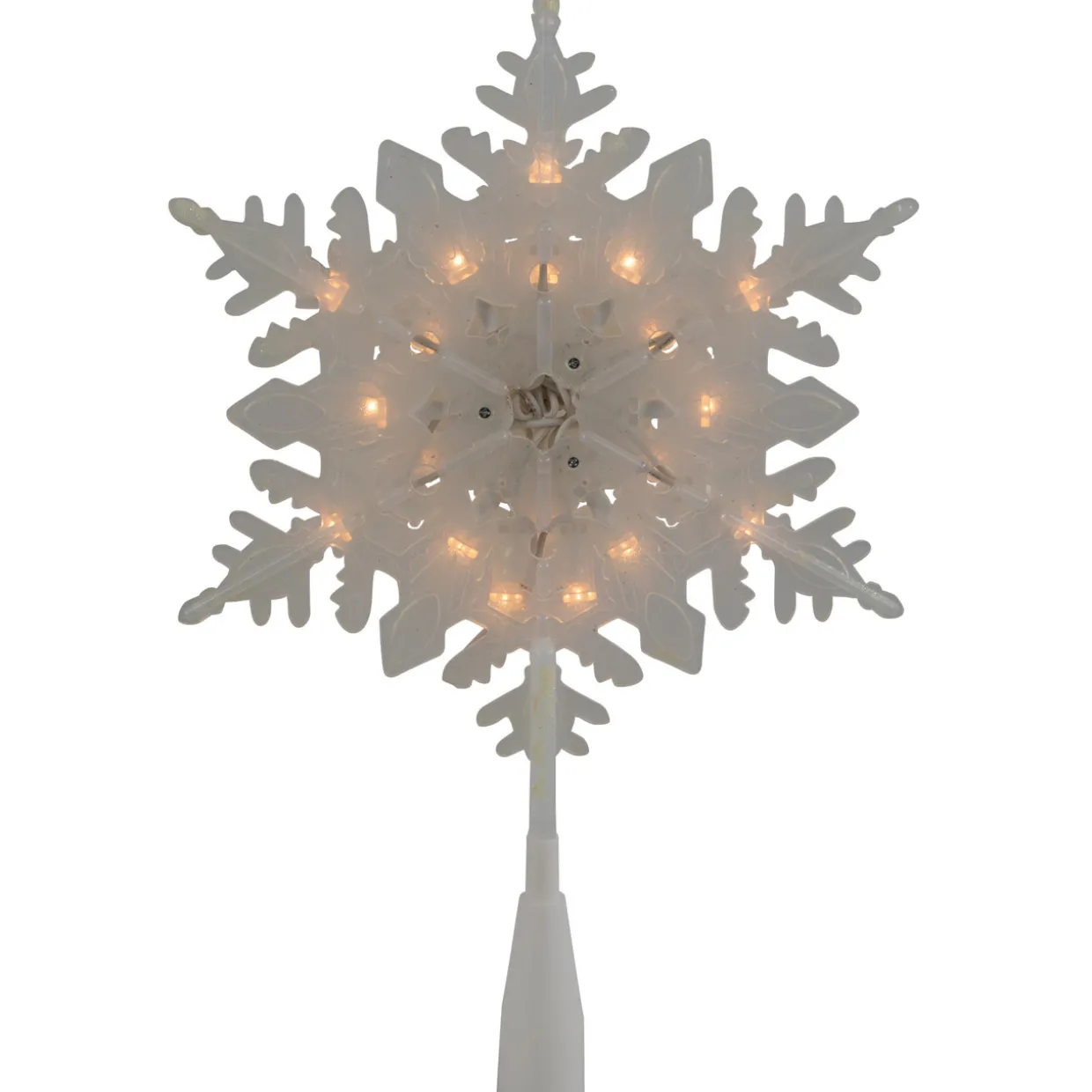 10" Lighted White Frosted 3-D Snowflake Christmas Tree Topper - Clear Lights