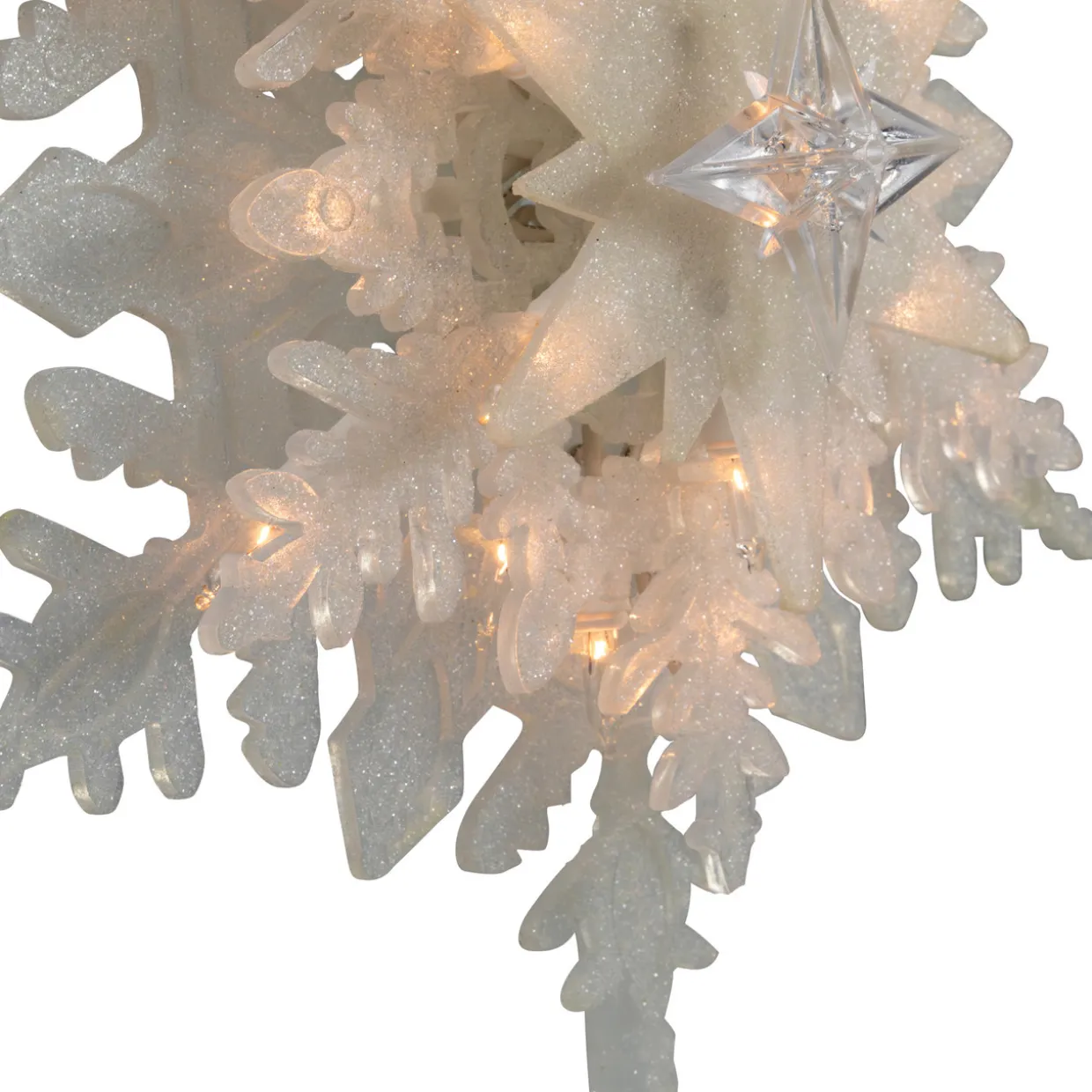 10" Lighted White Frosted 3-D Snowflake Christmas Tree Topper - Clear Lights