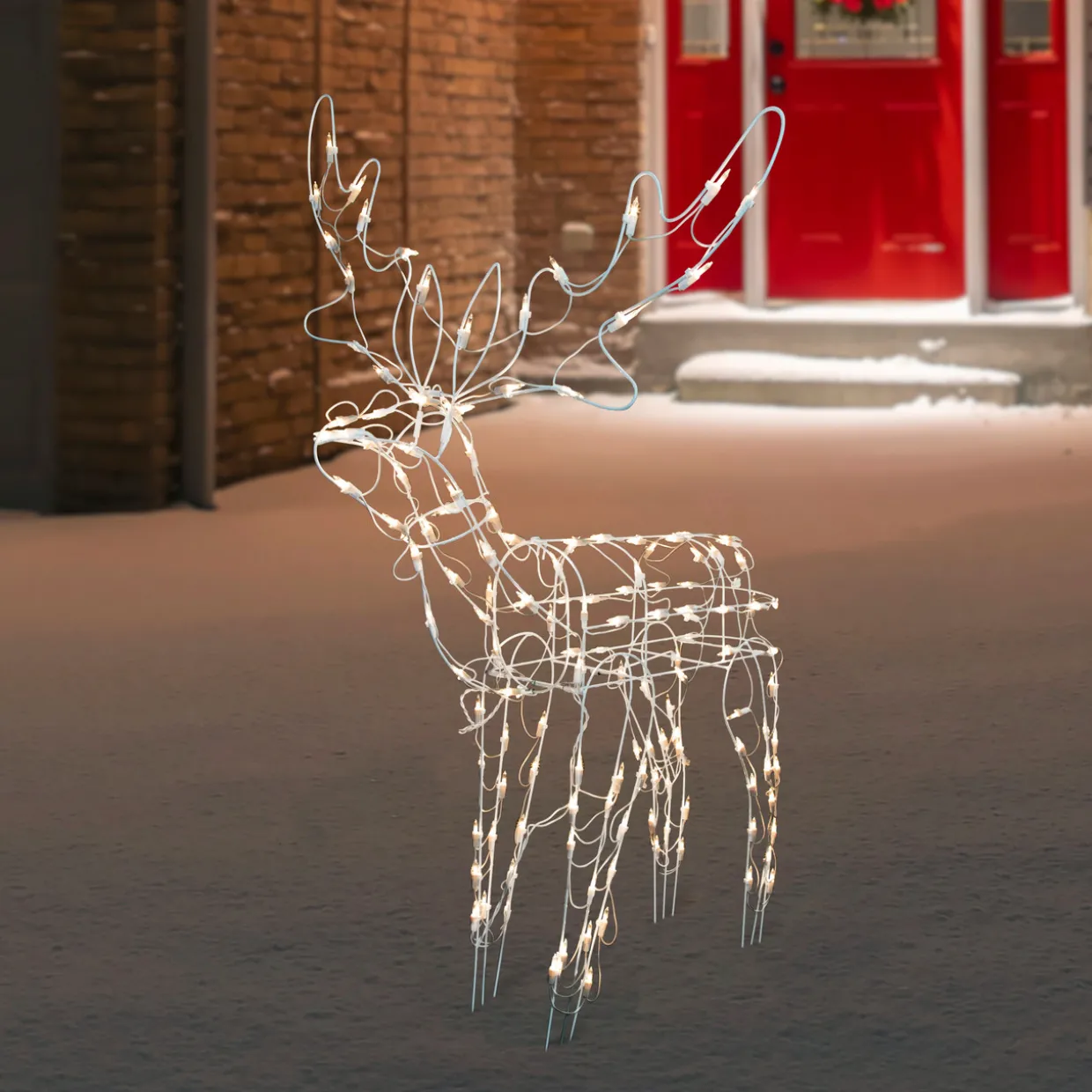 48" Lighted White Standing Reindeer Outdoor Christmas Yard Decoration