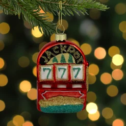 3.25" Lucky 7's Jackpot Slots Glass Christmas Ornament