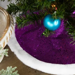 20" Magenta Glittered Mini Christmas Tree Skirt with White Fur Trim