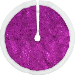 20" Magenta Glittered Mini Christmas Tree Skirt with White Fur Trim