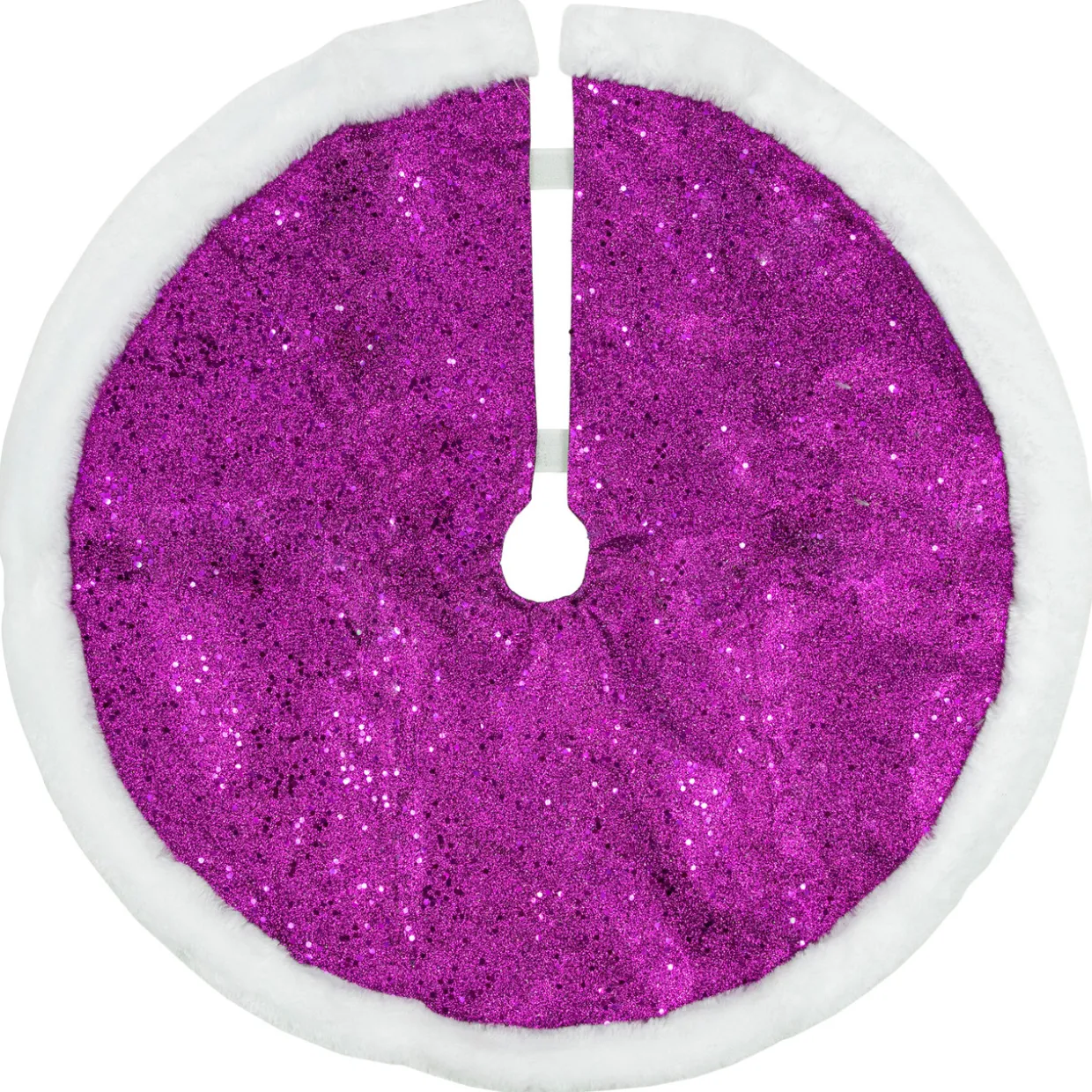 20" Magenta Glittered Mini Christmas Tree Skirt with White Fur Trim