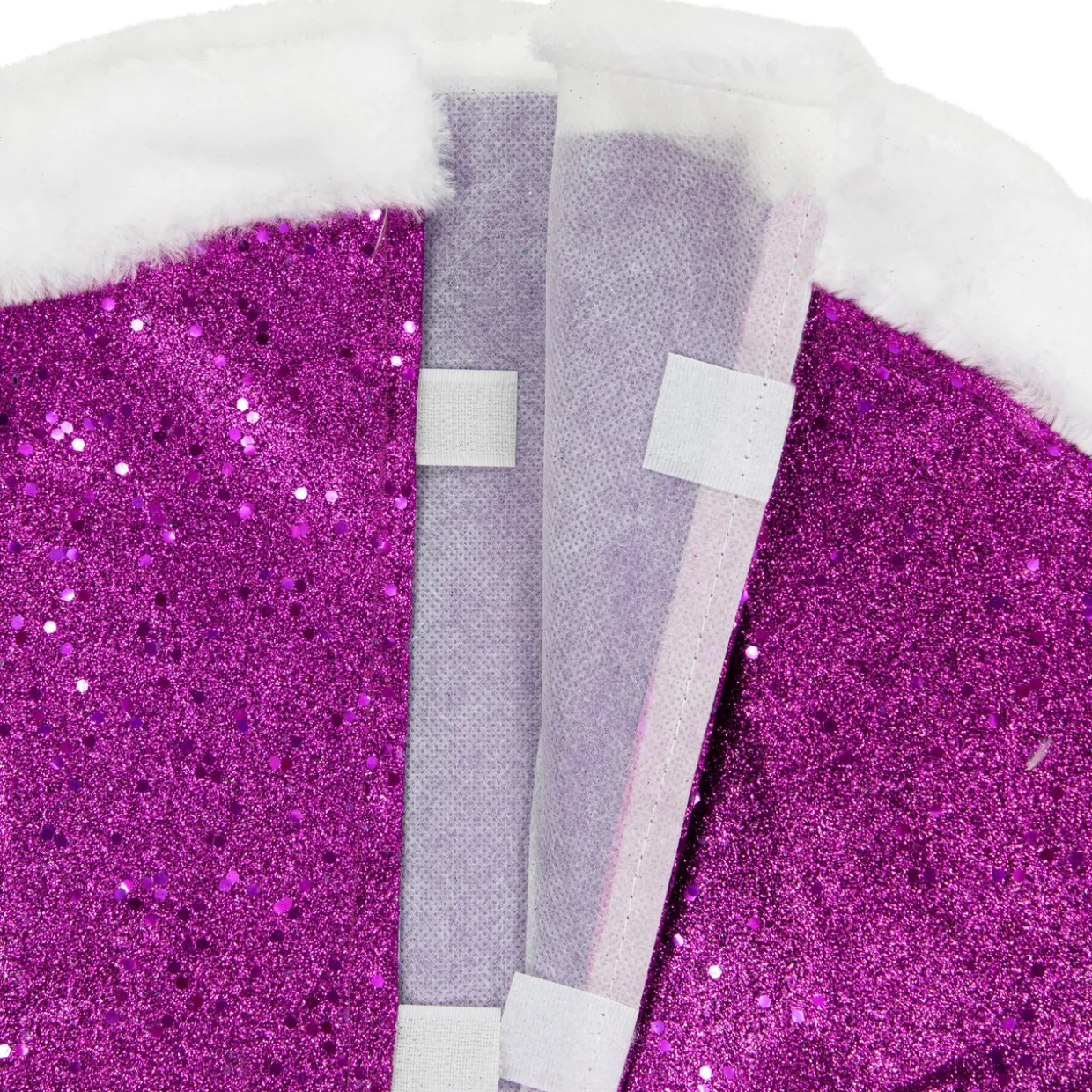 20" Magenta Glittered Mini Christmas Tree Skirt with White Fur Trim