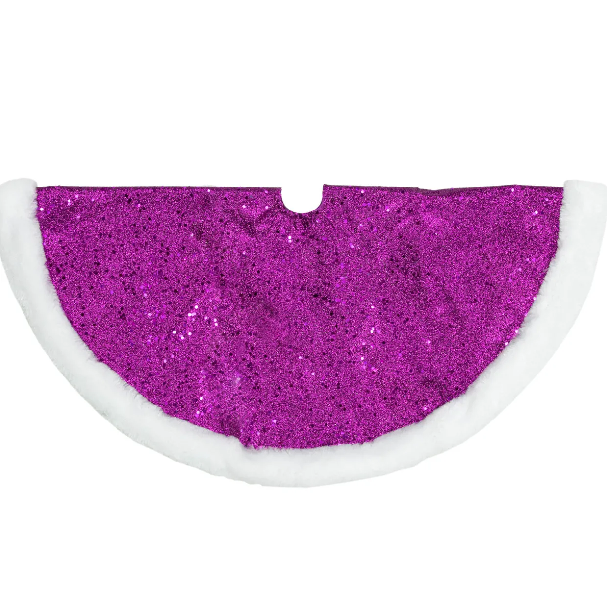 20" Magenta Glittered Mini Christmas Tree Skirt with White Fur Trim