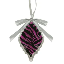 5.75" Magenta Pink and Gray Glittered Diamond Prism Christmas Ornament
