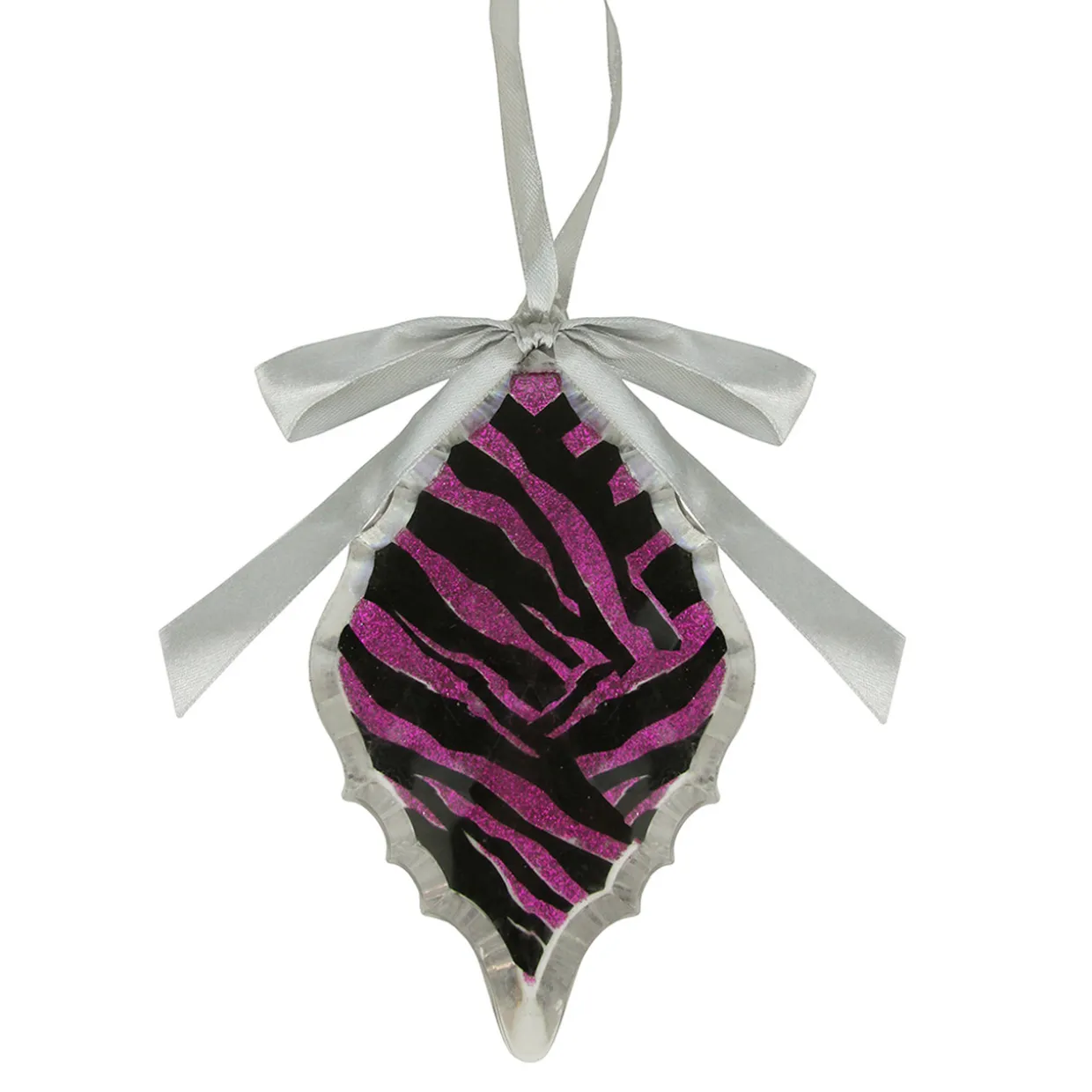 5.75" Magenta Pink and Gray Glittered Diamond Prism Christmas Ornament