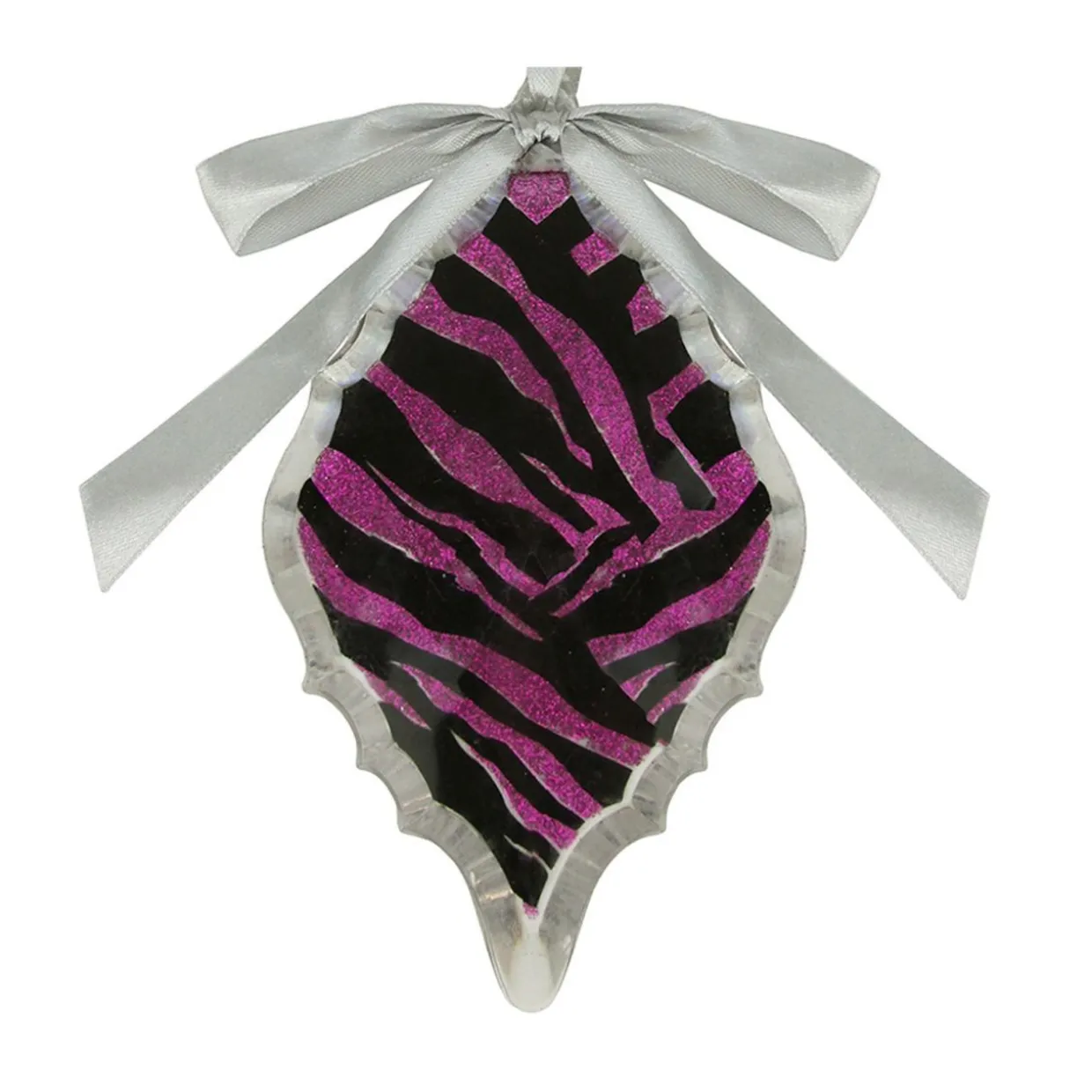 5.75" Magenta Pink and Gray Glittered Diamond Prism Christmas Ornament