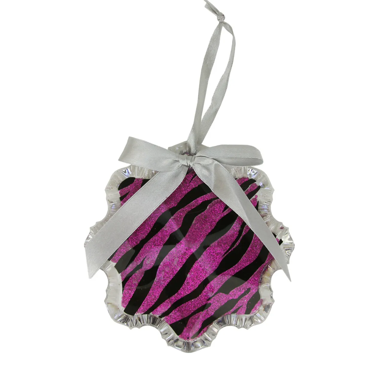 4.5" Magenta Pink and Gray Glittered Snowflake Prism Christmas Ornament