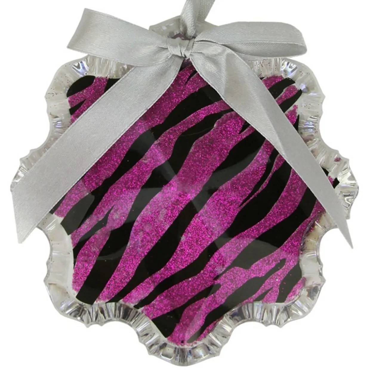 4.5" Magenta Pink and Gray Glittered Snowflake Prism Christmas Ornament