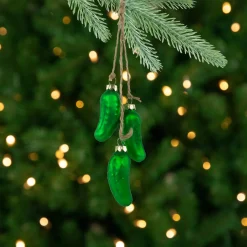 8.5" Matte Green Christmas Pickle Trio Cluster Ornament