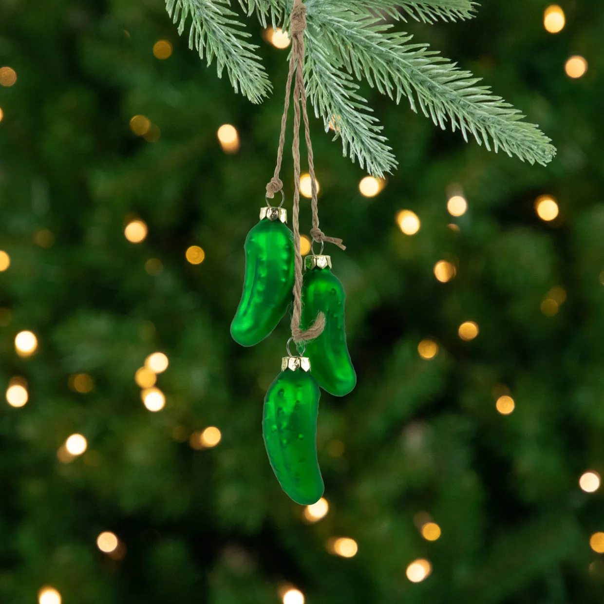 8.5" Matte Green Christmas Pickle Trio Cluster Ornament