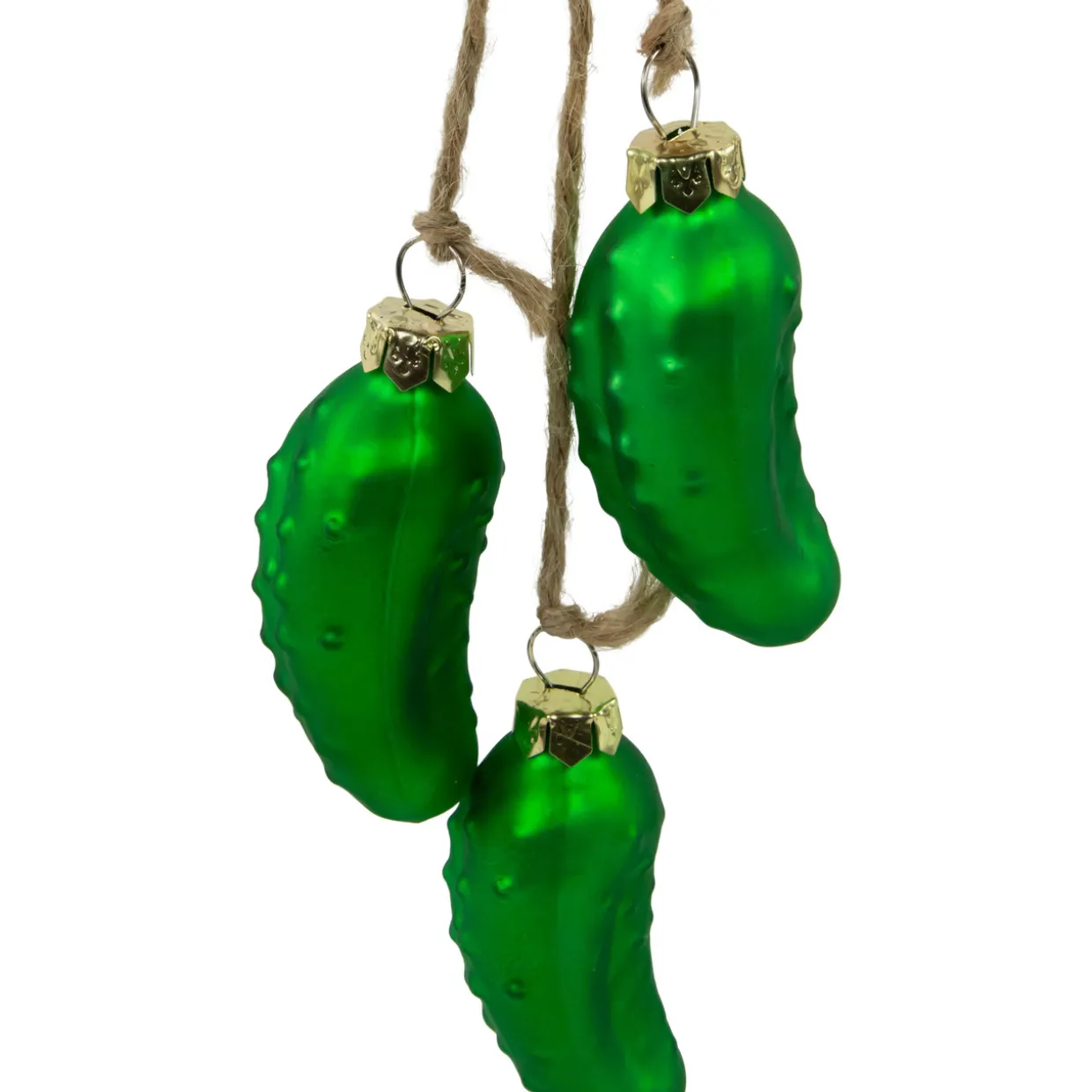8.5" Matte Green Christmas Pickle Trio Cluster Ornament