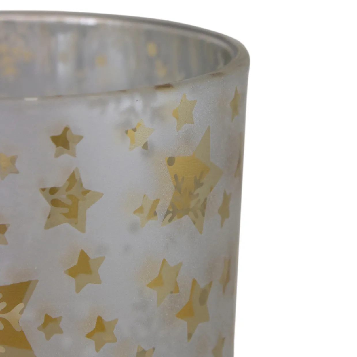 5" Matte Silver and Gold Stars and Snowflakes Flameless Glass Candle Holder