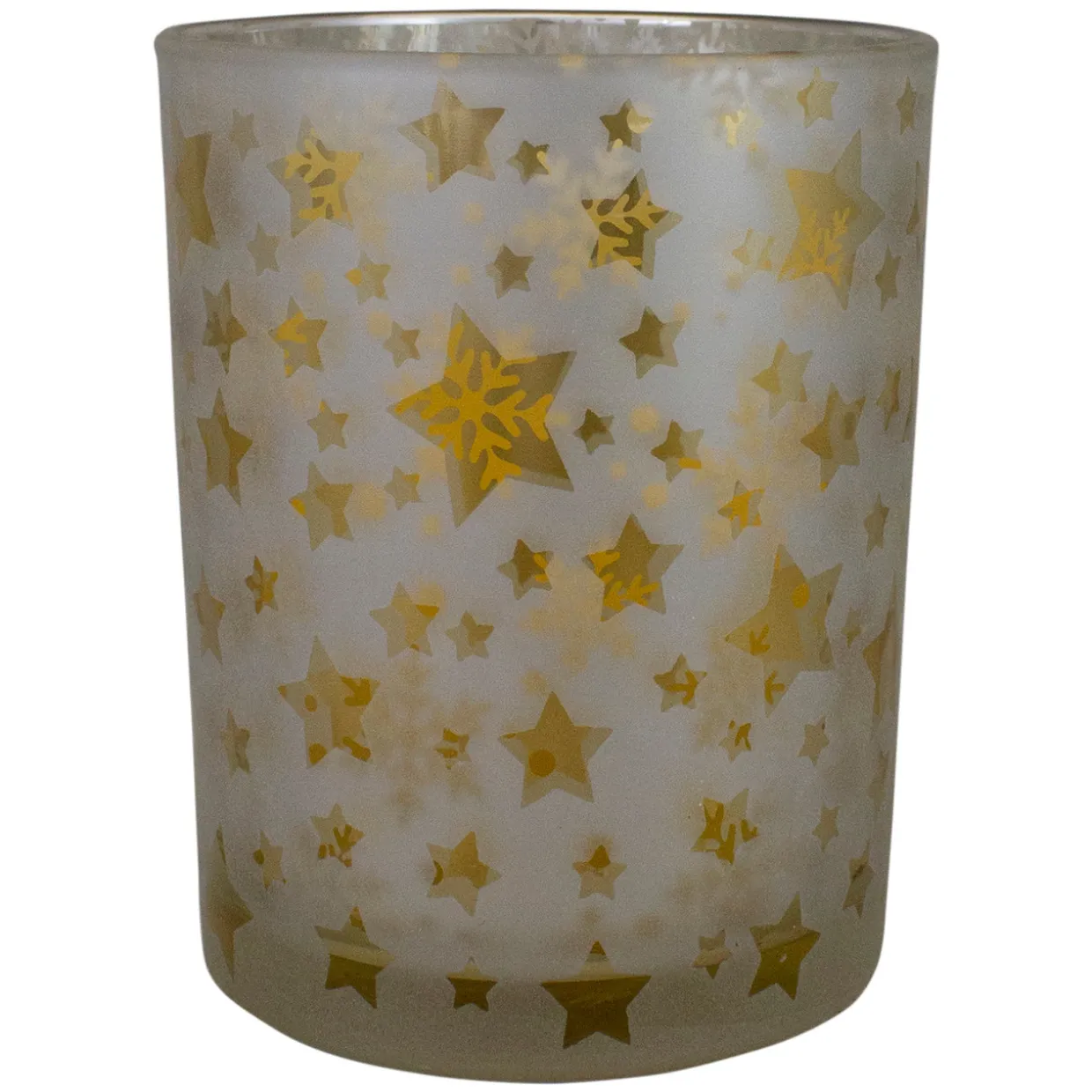 5" Matte Silver and Gold Stars and Snowflakes Flameless Glass Candle Holder