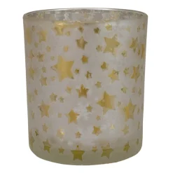 3" Matte Silver and Gold Stars and Snowflakes Flameless Glass Candle Holder