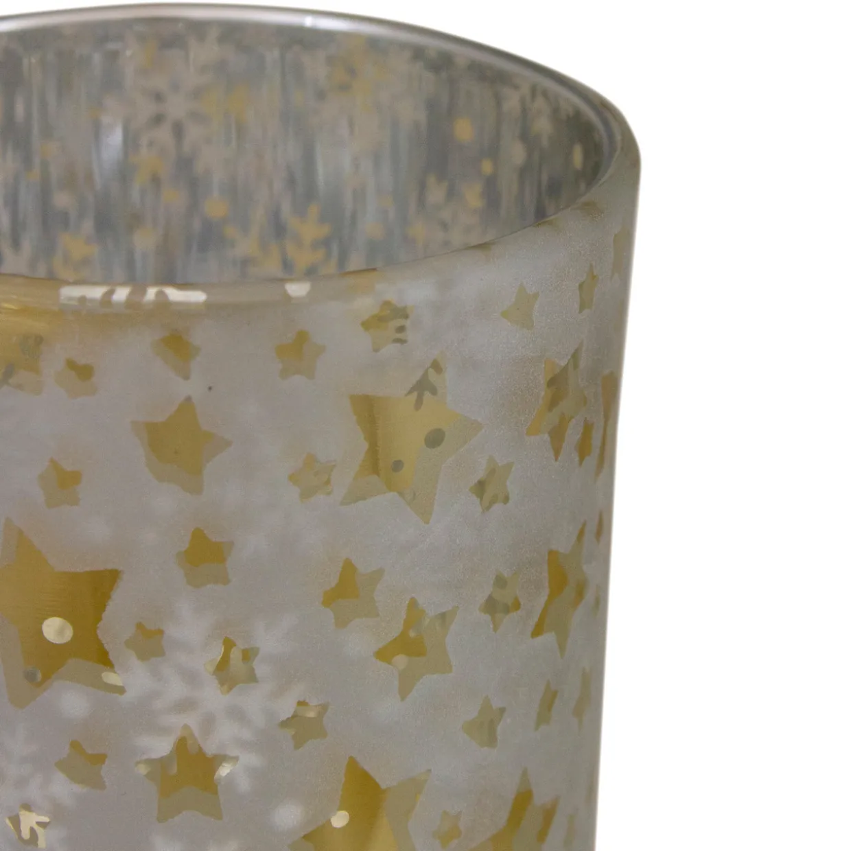 3" Matte Silver and Gold Stars and Snowflakes Flameless Glass Candle Holder