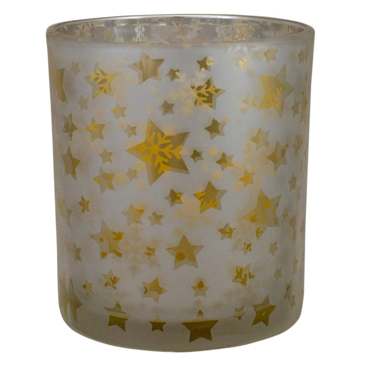 3" Matte Silver and Gold Stars and Snowflakes Flameless Glass Candle Holder