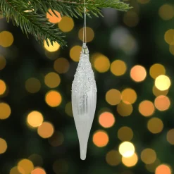 9.5" Matte White Sequin and Glitter Finial Glass Christmas Ornament