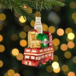 4.5" Merry Christmas Double Decker Tour Bus Glass Ornament