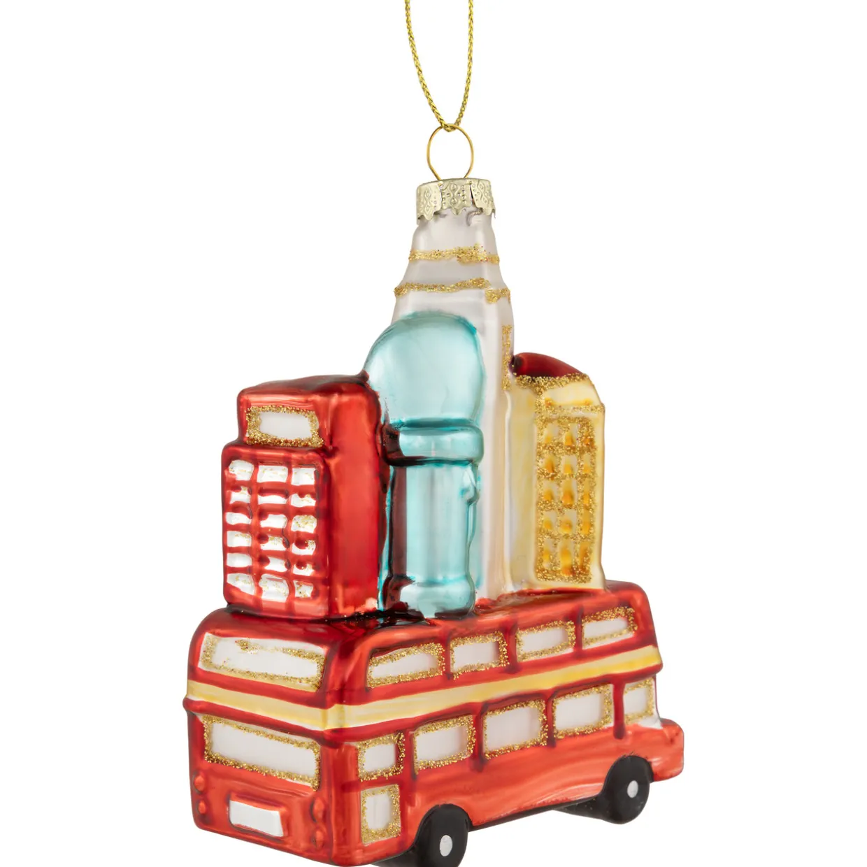 4.5" Merry Christmas Double Decker Tour Bus Glass Ornament