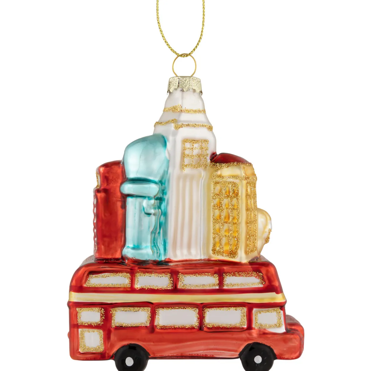 4.5" Merry Christmas Double Decker Tour Bus Glass Ornament