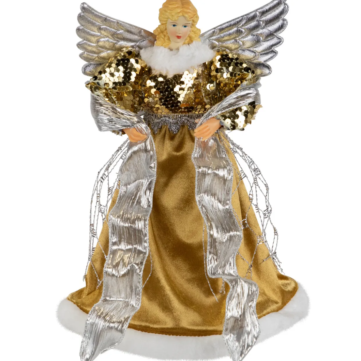12" Metallic Bronze and Silver Sequined Angel Christmas Tree Topper, Unlit