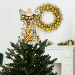 12" Metallic Bronze and Silver Sequined Angel Christmas Tree Topper, Unlit