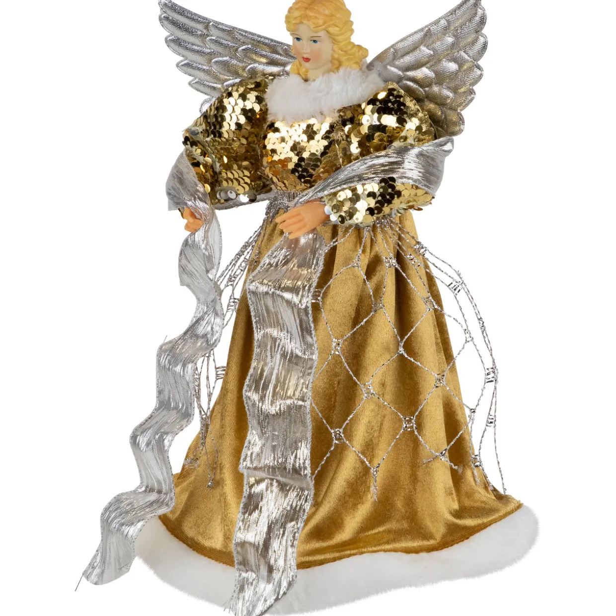 12" Metallic Bronze and Silver Sequined Angel Christmas Tree Topper, Unlit