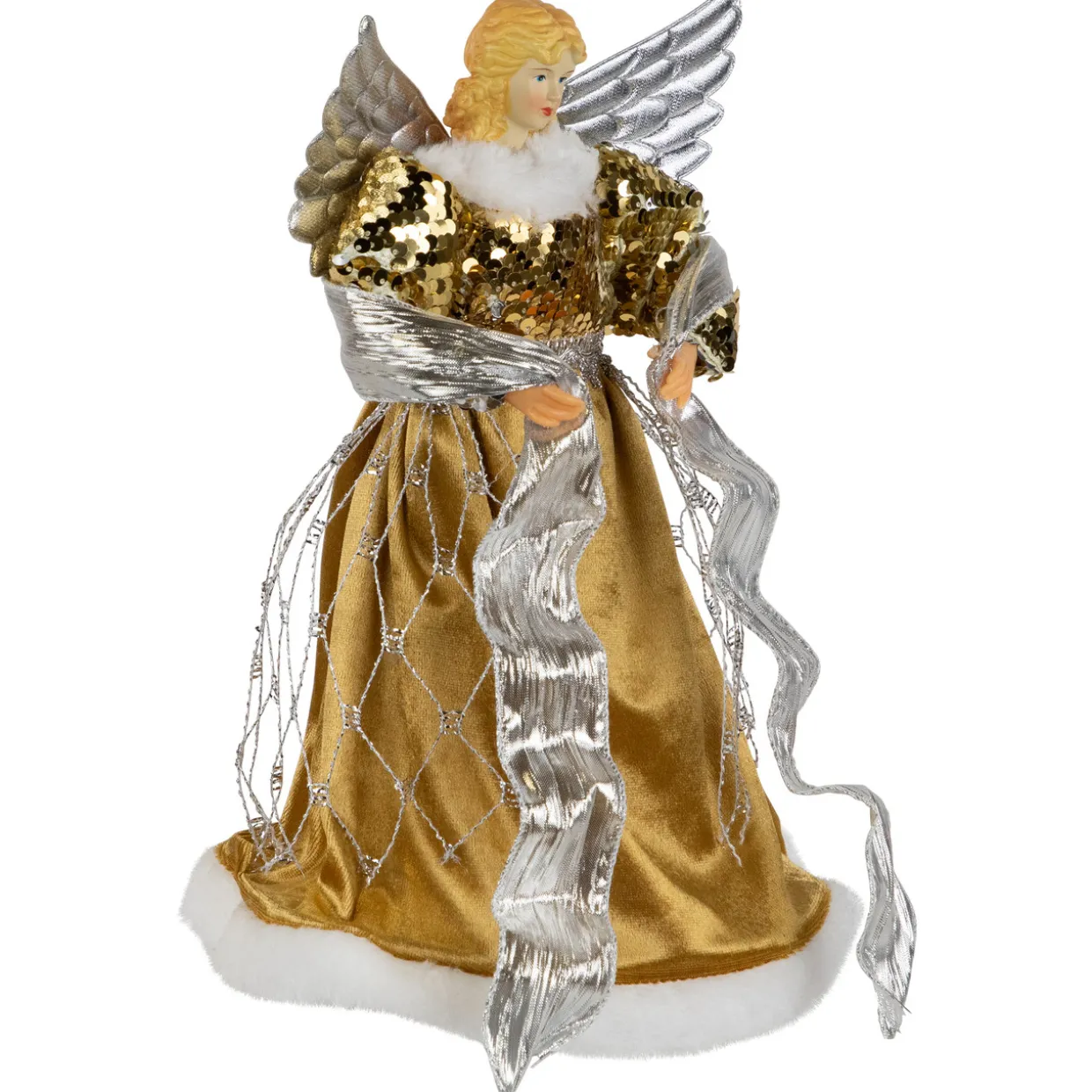 12" Metallic Bronze and Silver Sequined Angel Christmas Tree Topper, Unlit