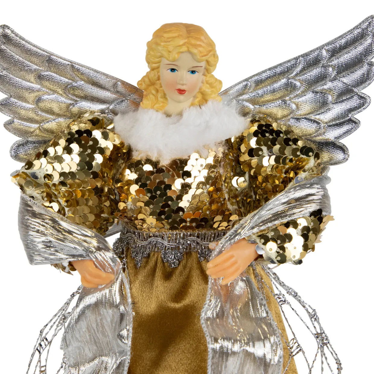 12" Metallic Bronze and Silver Sequined Angel Christmas Tree Topper, Unlit