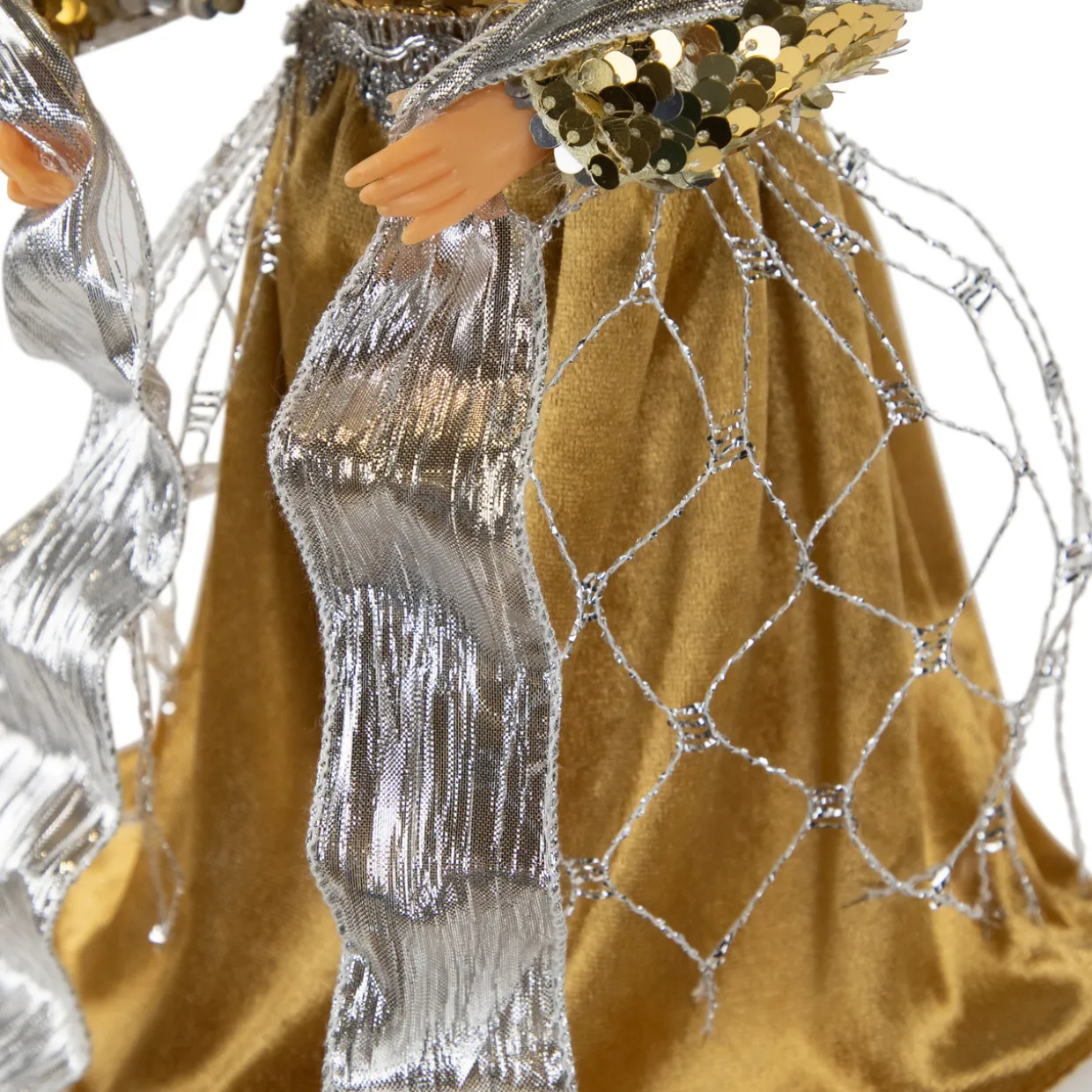 12" Metallic Bronze and Silver Sequined Angel Christmas Tree Topper, Unlit