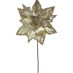 24" Metallic Champagne Gold Glittered Poinsettia Christmas Stem Spray