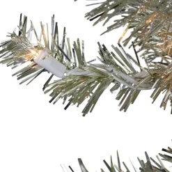 3' Metallic Platinum Artificial Tinsel Christmas Tree - Clear Lights