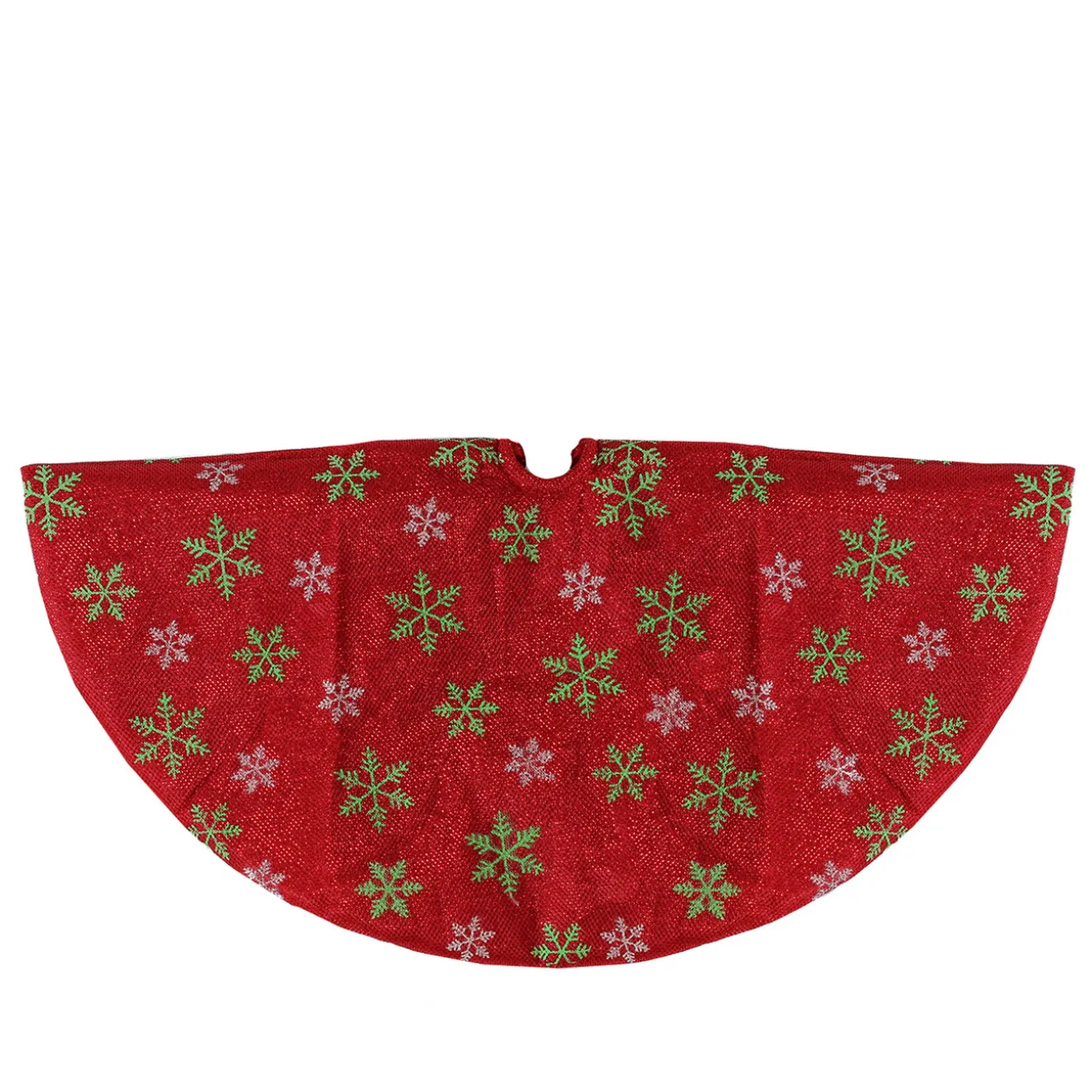 20" Metallic Red with Green and White Snowflakes Mini Christmas Tree Skirt