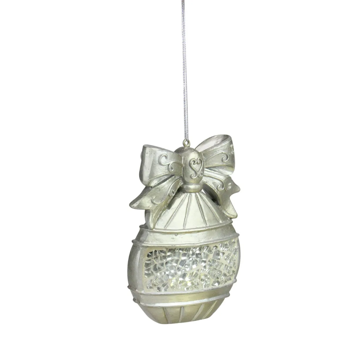 4" Metallic Silver Mosaic Glass Disk Christmas Ornament