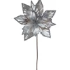 24" Metallic Silver Poinsettia Christmas Stem Spray