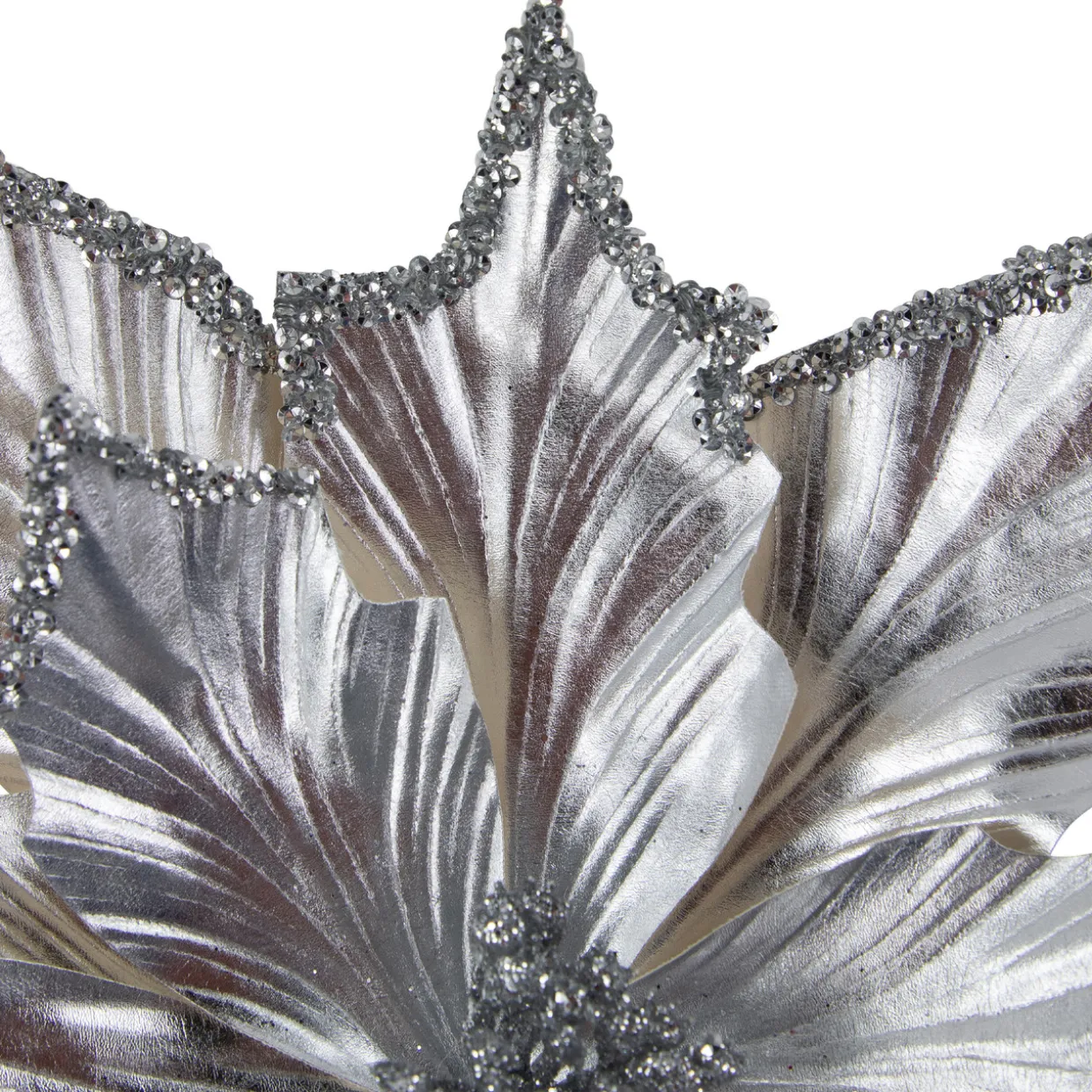 24" Metallic Silver Poinsettia Christmas Stem Spray