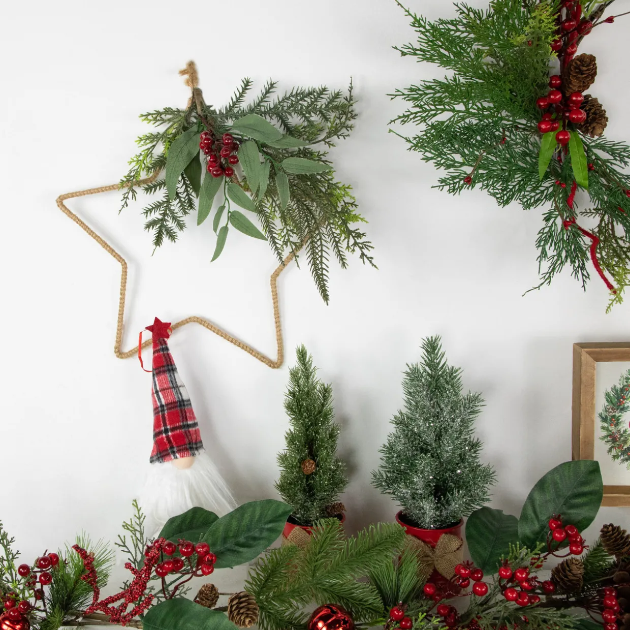 11" Mixed Foliage and Berries Star Hanging Christmas Tree Ornament