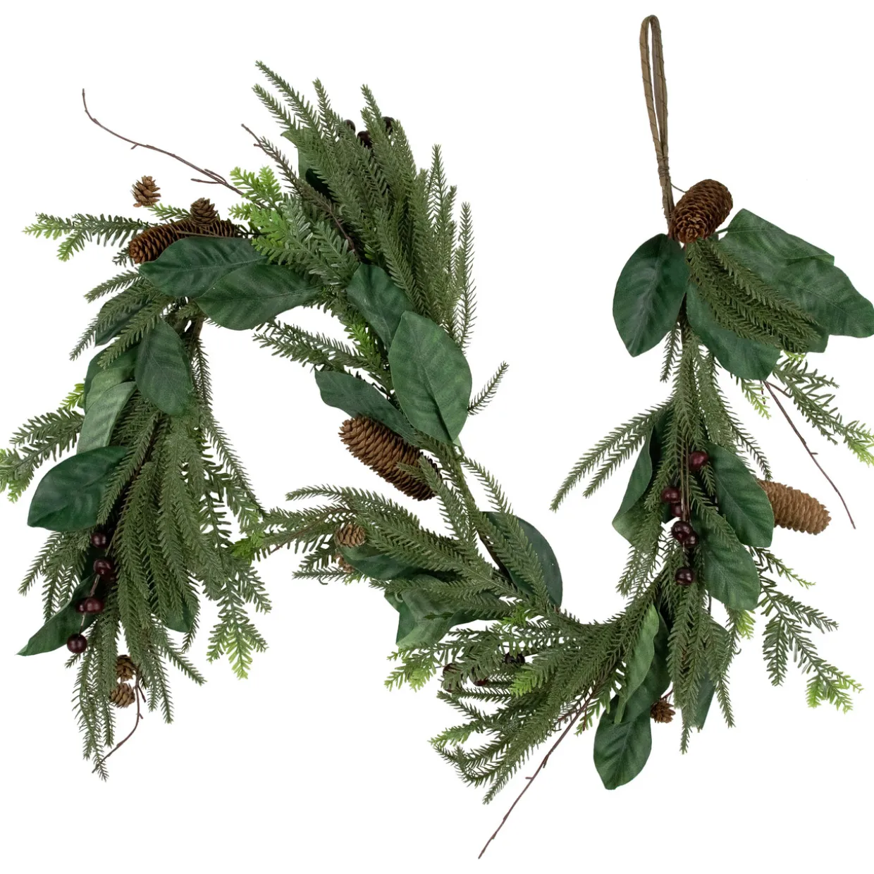 6' Mixed Foliage with Pine Cones and Berries Christmas Garland, Unlit