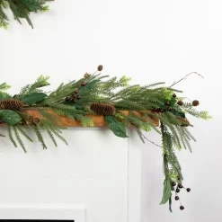 6' Mixed Foliage with Pine Cones and Berries Christmas Garland, Unlit