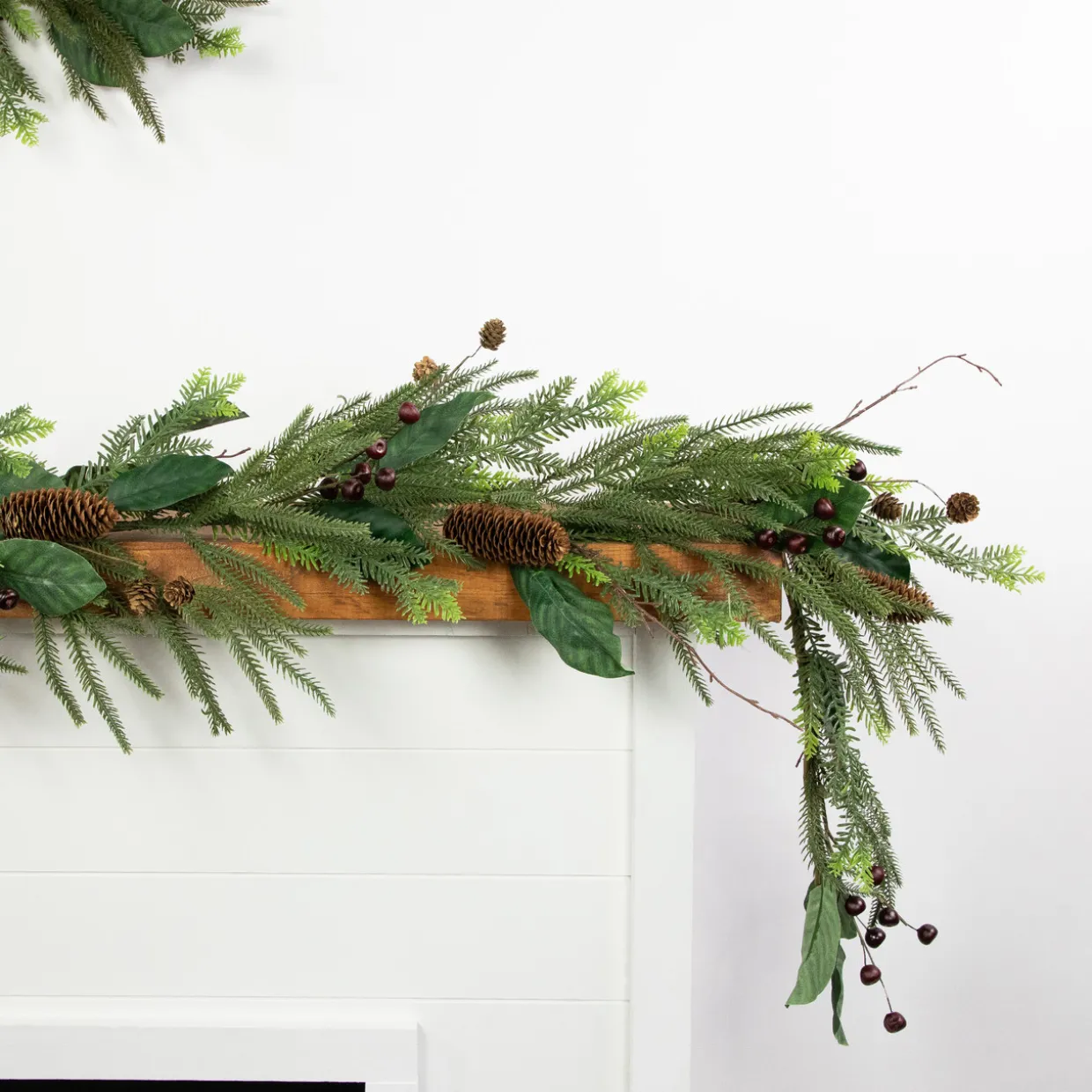 6' Mixed Foliage with Pine Cones and Berries Christmas Garland, Unlit
